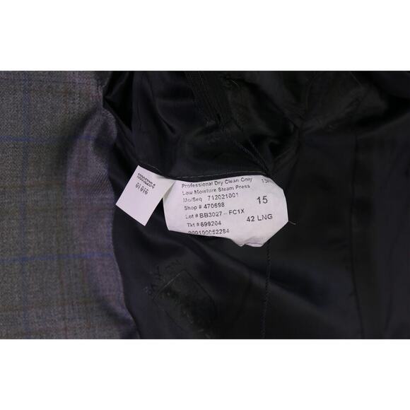 Brooks Brothers Fitzgerald Gray Blue Windowpane Saxxon Wool 2-Btn Sportcoat 42L - Picture 10 of 10